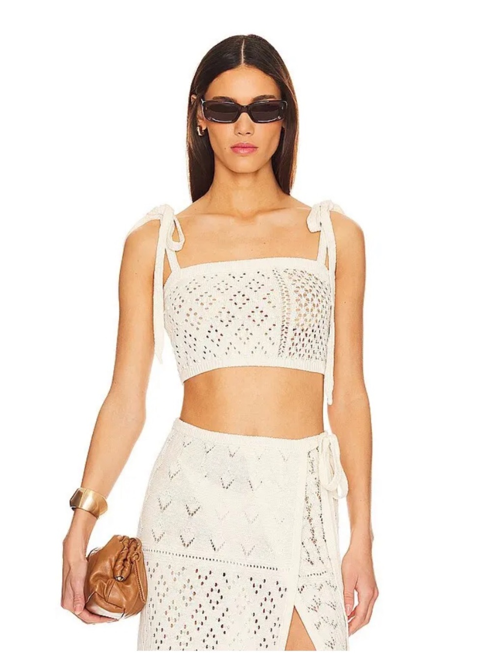 Tularosa Thea Crochet Tie-Shoulder Crop Top in Cream